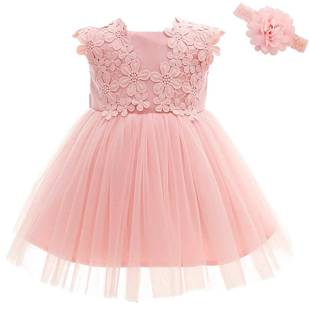 Moon Kitty Vestido Formal para Bautizo, Bautizo, para niña, Rosa, 12-15 Meses