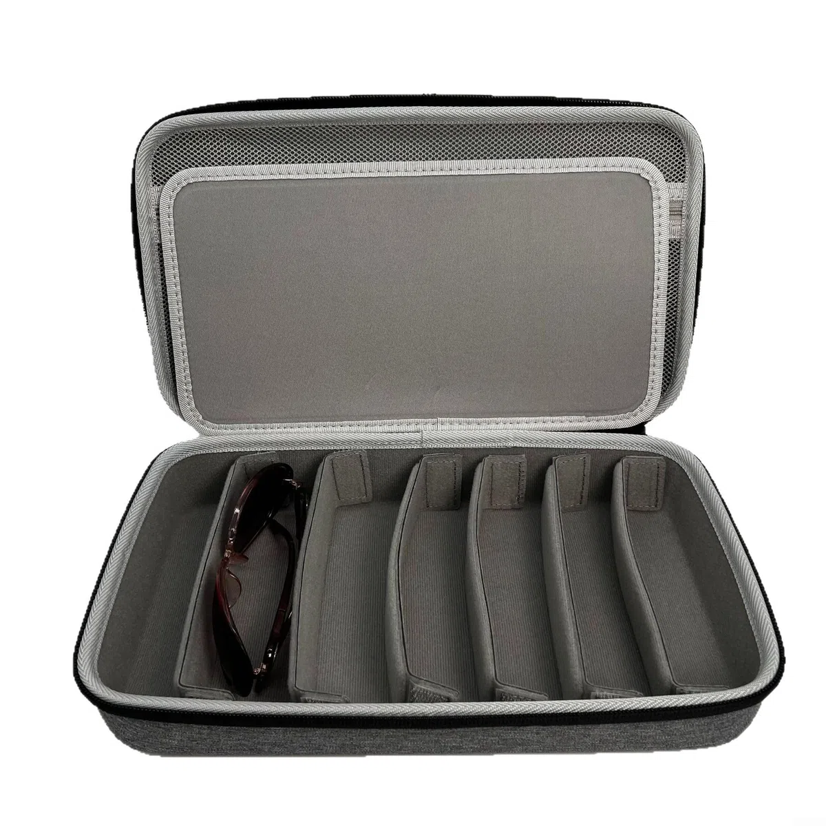 Caja de almacenamiento portátil de gafas de sol de viaje, estuche organizador de gafas de sol de EVA duro con compartimentos ajustables para hombres y mujeres