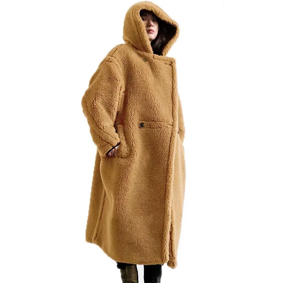 Ropa de invierno para mujer, abrigo de lana con cinturón, parkas largas con capucha, chaqueta cálida de gran tamaño, abrigos de piel, color negro, talla M, Negro, M