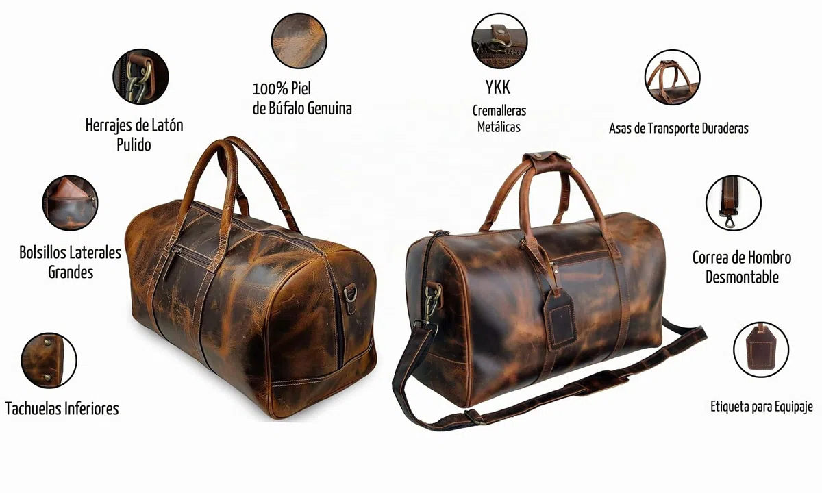 Jaald 50 cm de Piel de búfalo auténtico de Piel de búfalo, para Fin de Semana, Equipaje, Bolsa de Viaje, Bolsa de Deporte, Bolsa de Viaje de Fin de Semana, Equipaje de Mano, Bolsa de Gimnasio,