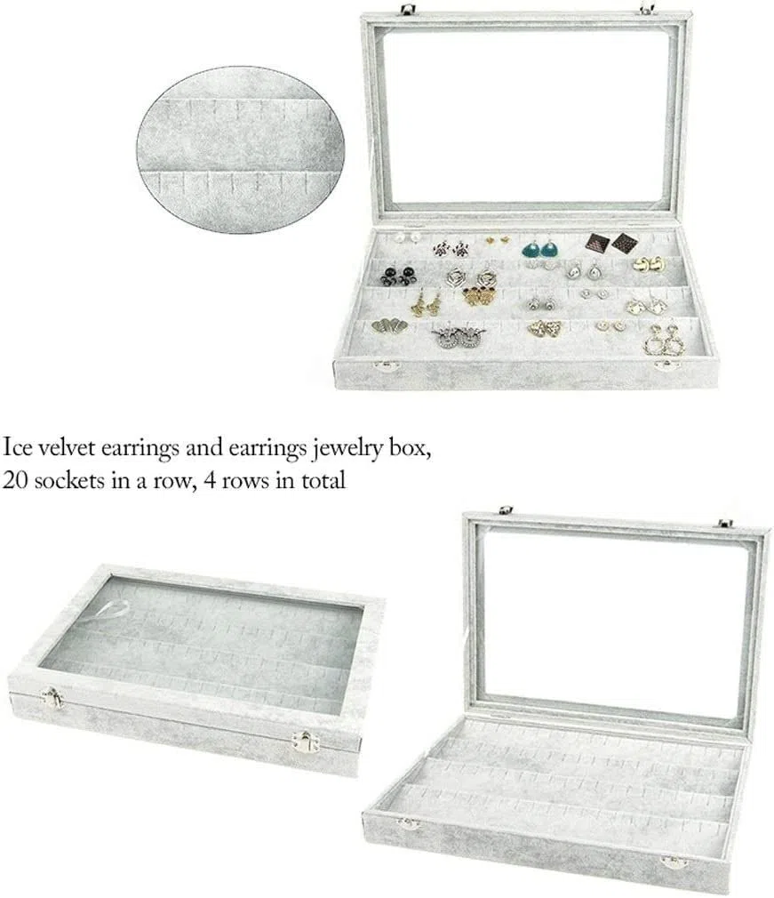 NZPOST Joyero con Tapa de Cristal Transparente, 10 diseños Diferentes, Organizador de Joyas de Terciopelo, joyero