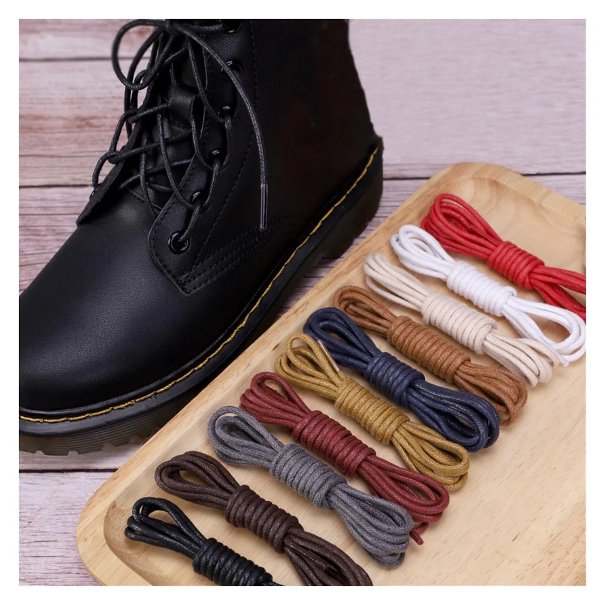 Cordones de zapatos planos, 1 par de cordones de cuero, cordones encerados de algodón, cordones de cuero redondos for zapatos, botas, cordones de zapatos unisex(Black,120cm)