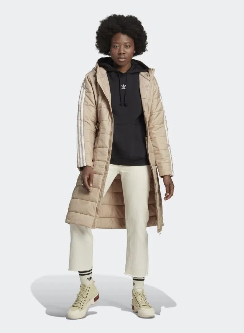 adidas Original - Chaqueta larga con capucha para mujer, color beige mágico, talla S, beige mágico, S