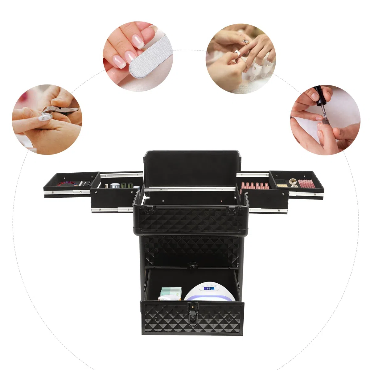 Maleta con Ruedas para cosméticos, Estuche para manicura, Organizador de Maquillaje, Carrito de Maquillaje Profesional para Viajes en Estudio