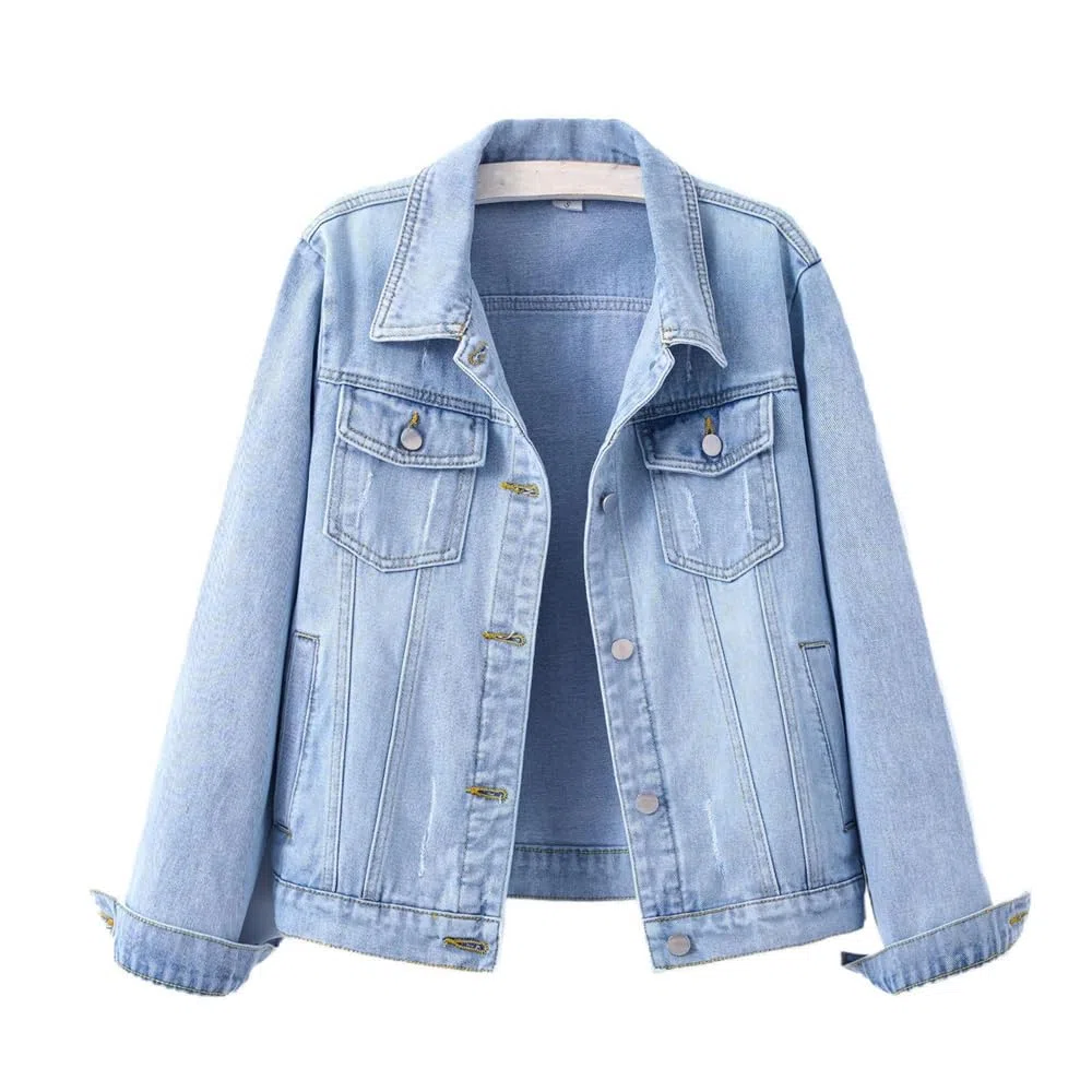 GUOYUXIAO Chaquetas de Mezclilla para Mujer Agujeros Rotos Estilo Destruido Grunge Callejero Abrigos Vaqueros para Dama