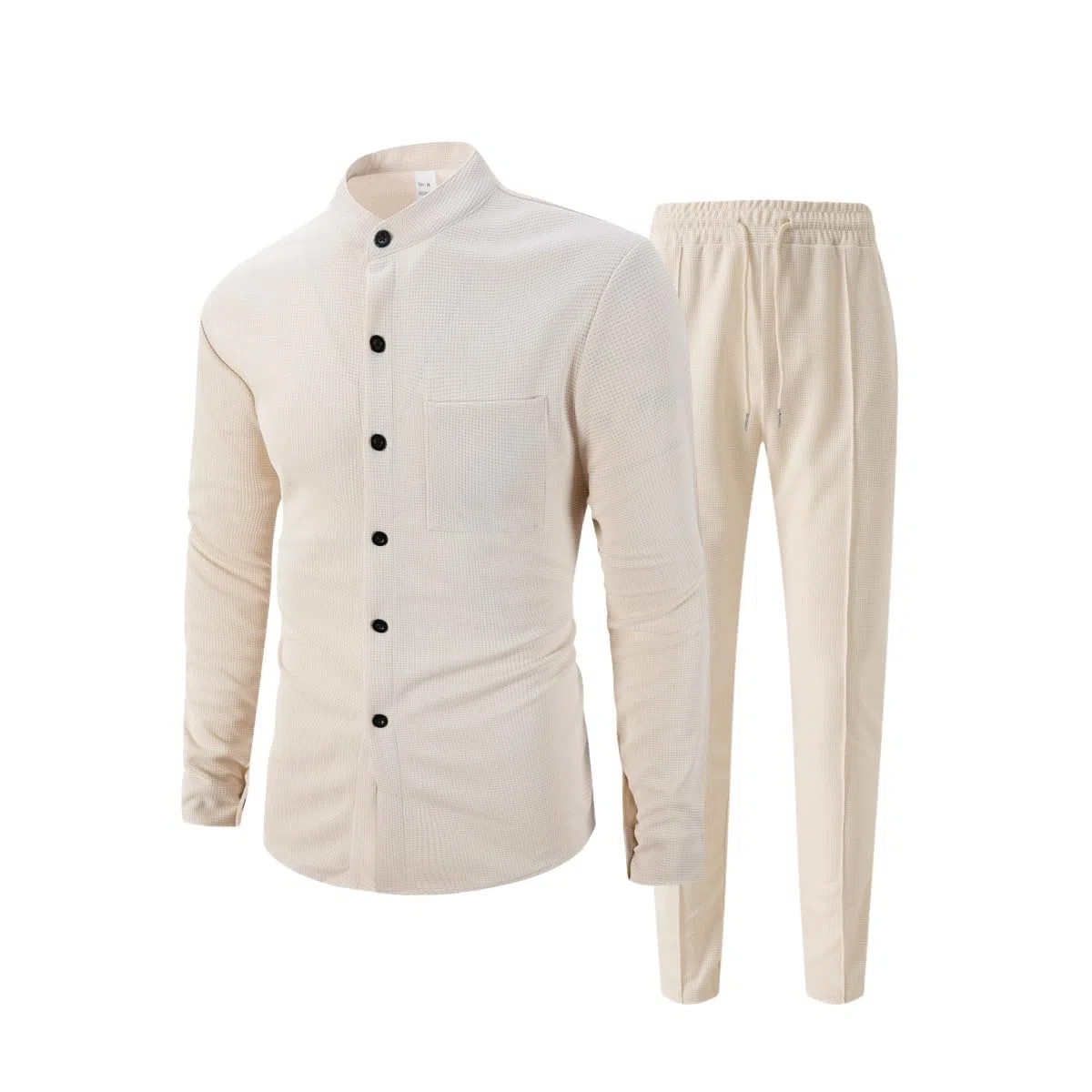 Generisch Conjunto de 2 piezas de camisa y pantalones informales para hombre, estilo gofre, ropa informal y casual