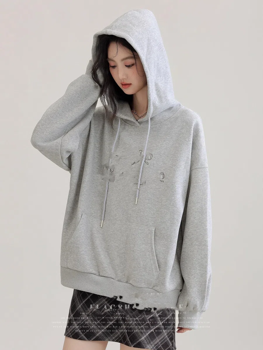 Sudadera con Capucha para Mujer, Manga Raglán, Cremallera, Estilo Universitario Holgado y Vintage