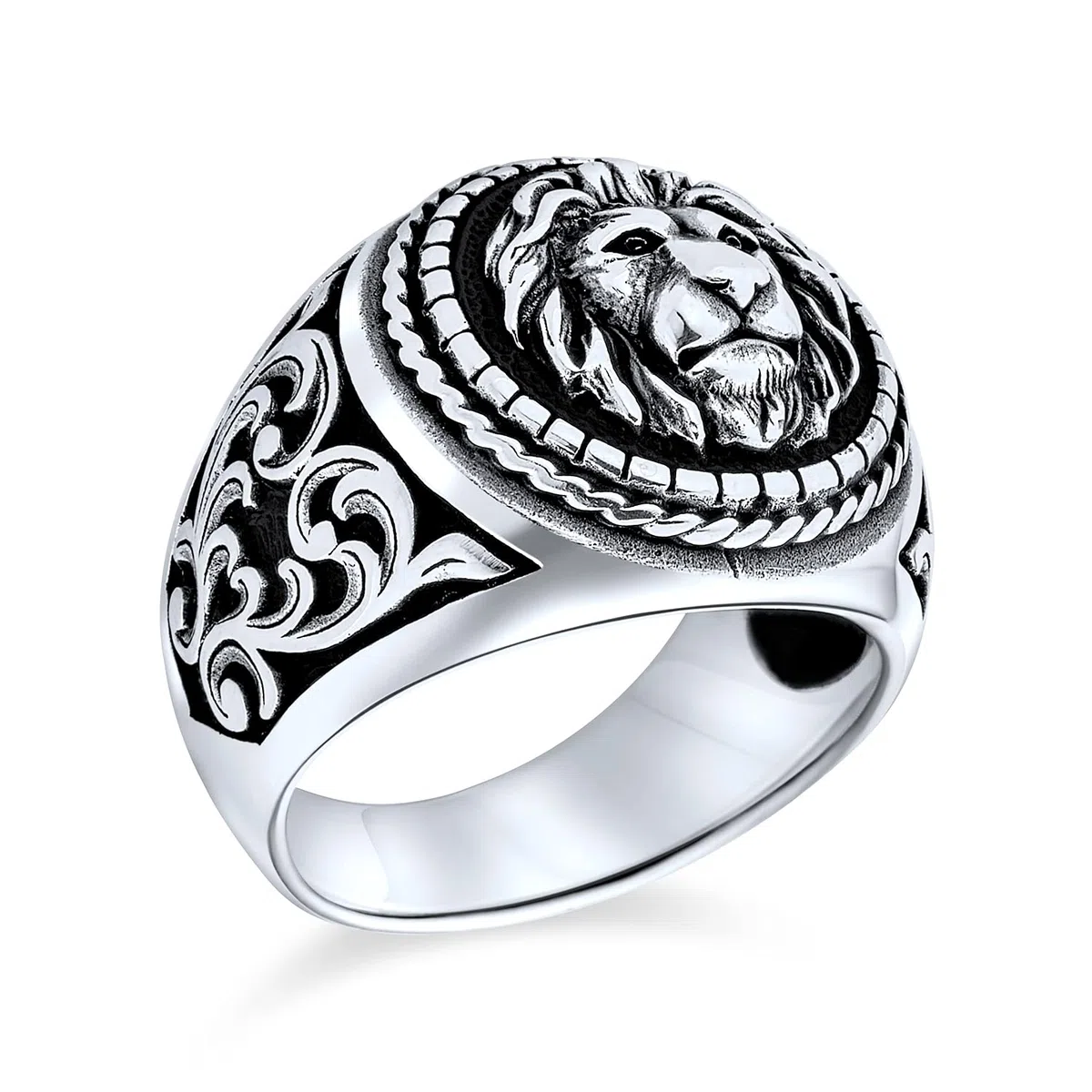 Bling Jewelry Anillo de león estilo vintage personalizado para hombre rey de la jungla sólido de plata esterlina .925 oxidada hecho a mano en Turquía