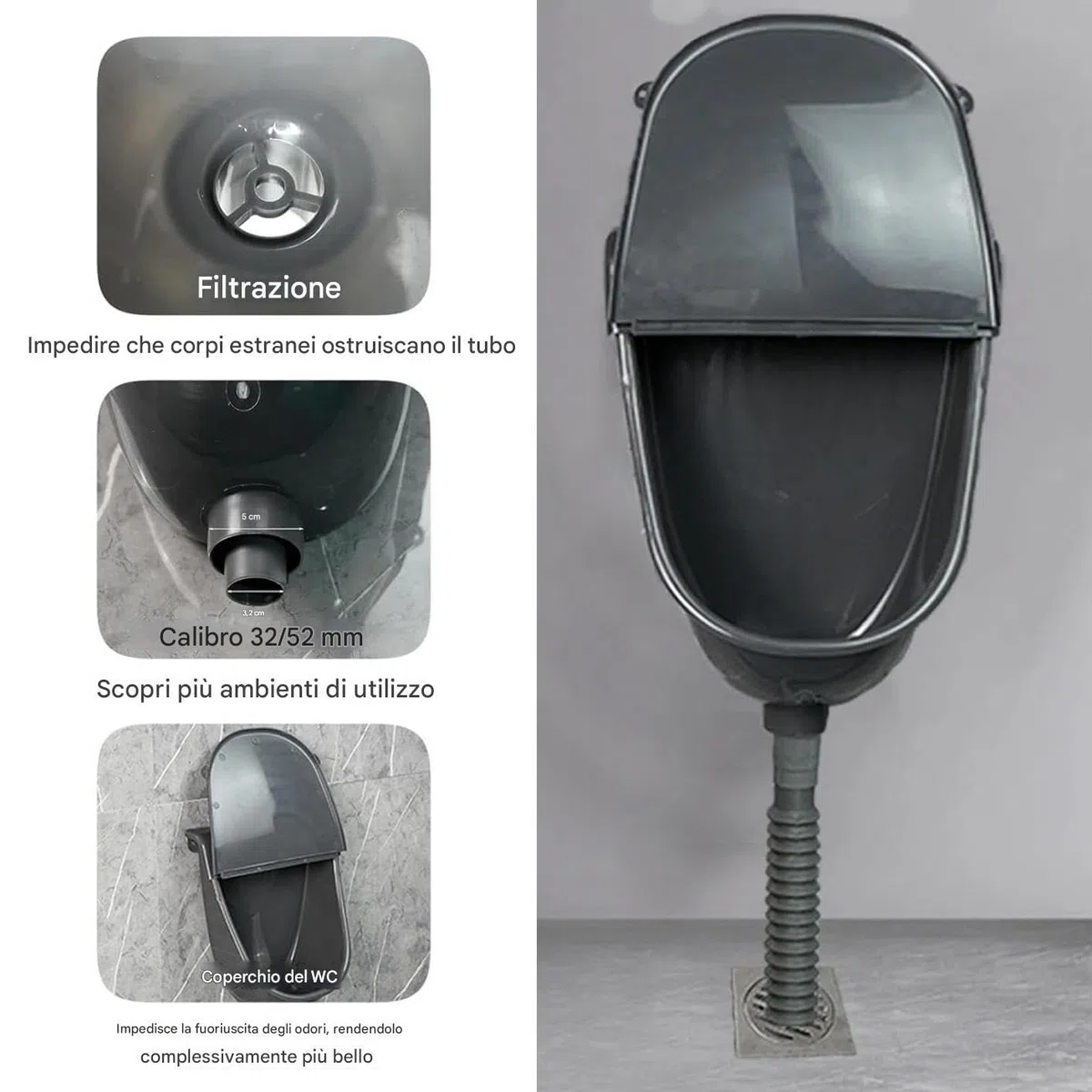 Urinario de Pared para Hombres Urinario Para Baño Con Cubierta Y De | Inodoro Desviador De Con Descarga Ajustable Y Manguera Para Hogar Jardín Y Exteriores