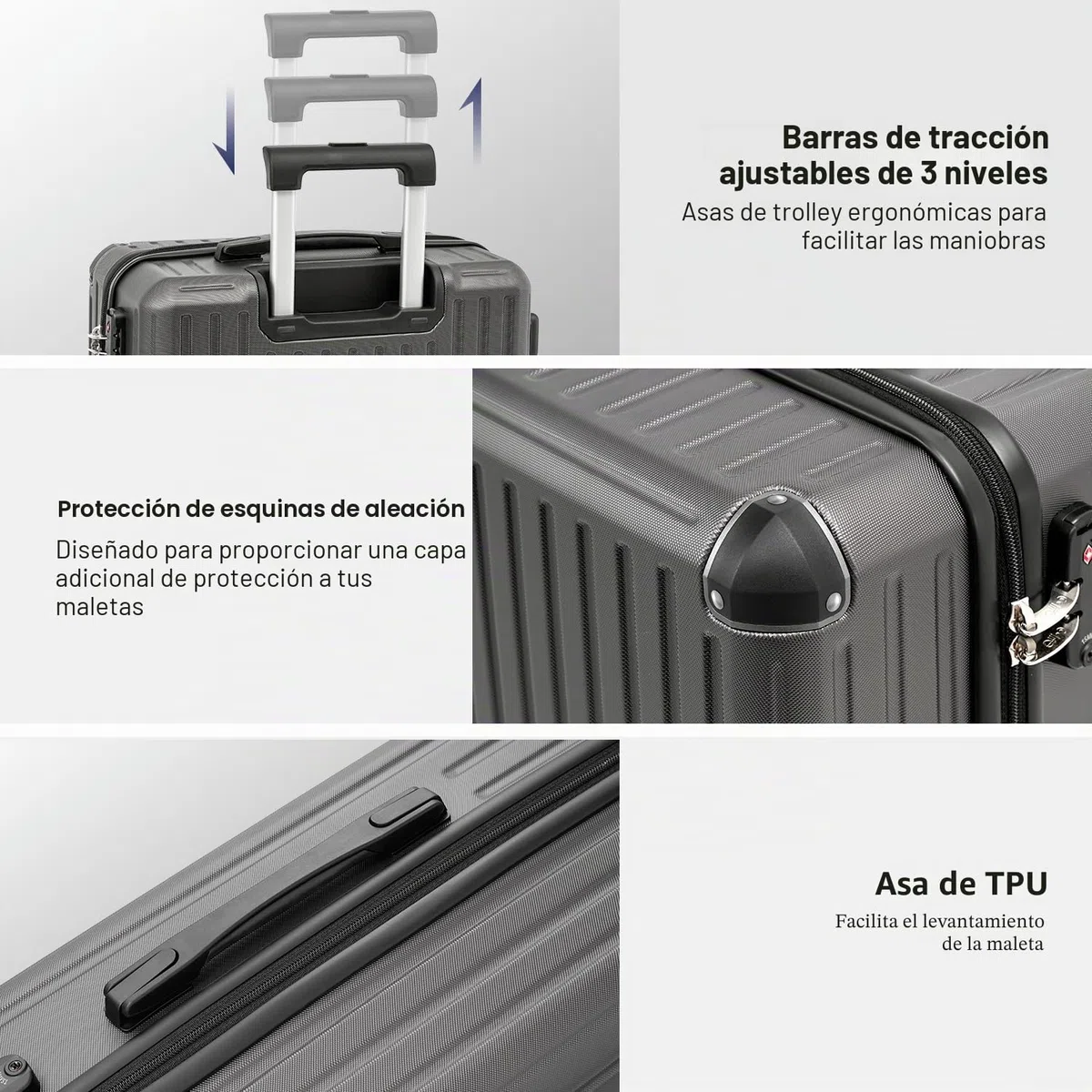 COOLIFE Juego de Maletas 3 Piezas, Maleta de Cabina, Mediana y Grande | Rígidas en PC+ABS para Vacaciones y Viajes Familiares, Cerradura TSA, Cremallera YKK y 4 Ruedas Dobles, Azul Oscuro