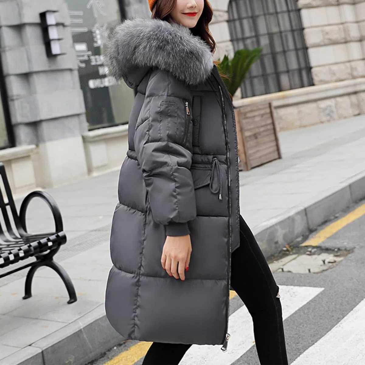 Genérico Abrigos De Invierno Para Mujer Chaqueta Con Cremallera De Piel Sintética Cálido Larga Plumifero Cortavientos Con Bolsillos Parkas Impermeable Termica Ropa Para El Frio Extremo