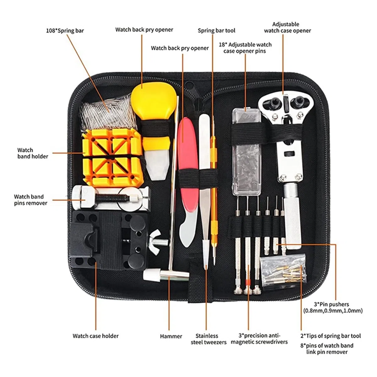 Kit de herramientas de reparación de relojes, 152 piezas, kit de herramientas de repuesto de batería de reloj, juego de herramientas de extracción de eslabones de reloj, kit de herramientas de