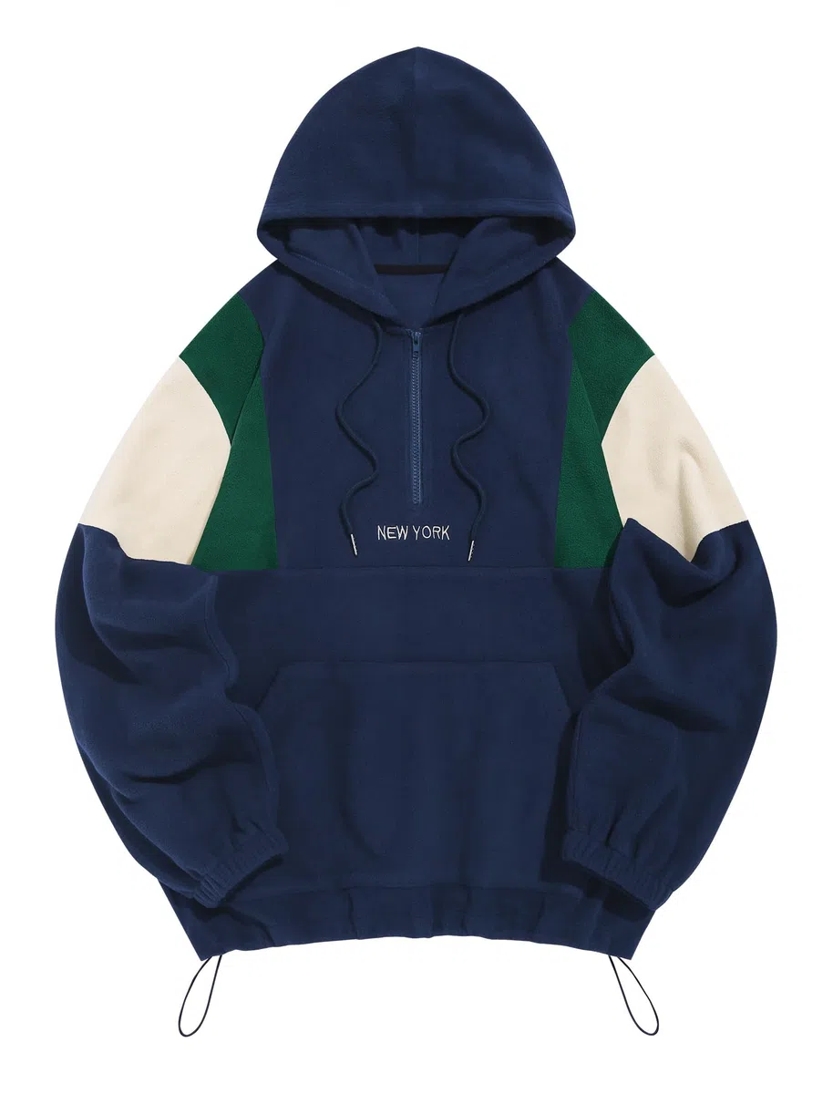 ZAFUL Sudadera con capucha para hombre, diseño de bloques de color, con bordado de forro polar mullido, media cremallera, unisex
