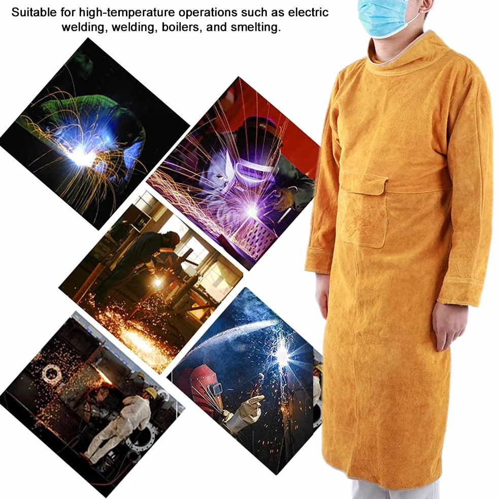 Chaquetas de Soldadura para Hombres, Delantal de Soldadura para Hombres Delantal de Protección Laboral del Soldador de Seguridad Delantal de Soldadura Delantal de Cuero de Vaca