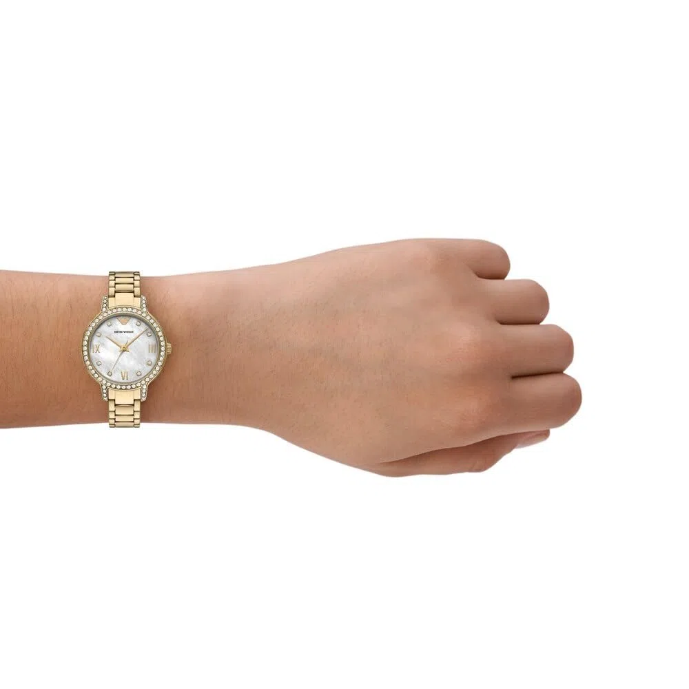 Emporio Armani Reloj para Mujer, 32 mm de Tono Dorado, Mecanismo de Cuarzo con Tres manecillas y Correa de Acero Inoxidable