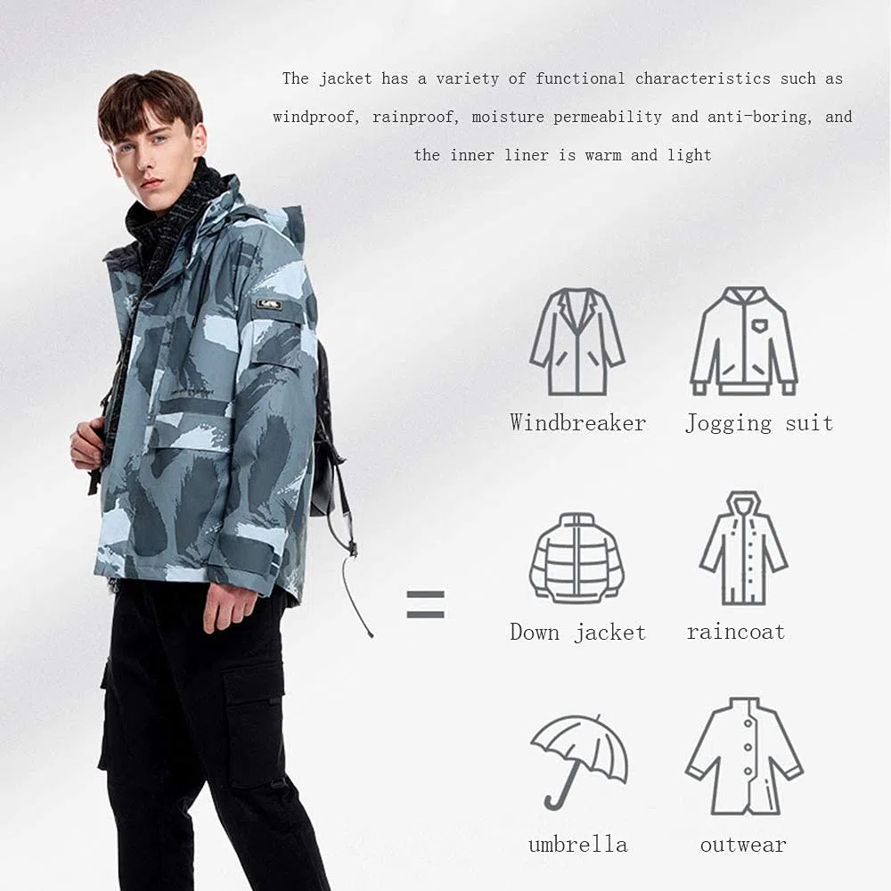 MU Hombre 3-En 1 Chaqueta de Esquí Impermeable Abrigo de Invierno Cálido Montaña Chaqueta de Nieve Costura Moda Gruesa Rompevientos Chaqueta Ropa Ropa/Black/3Xl