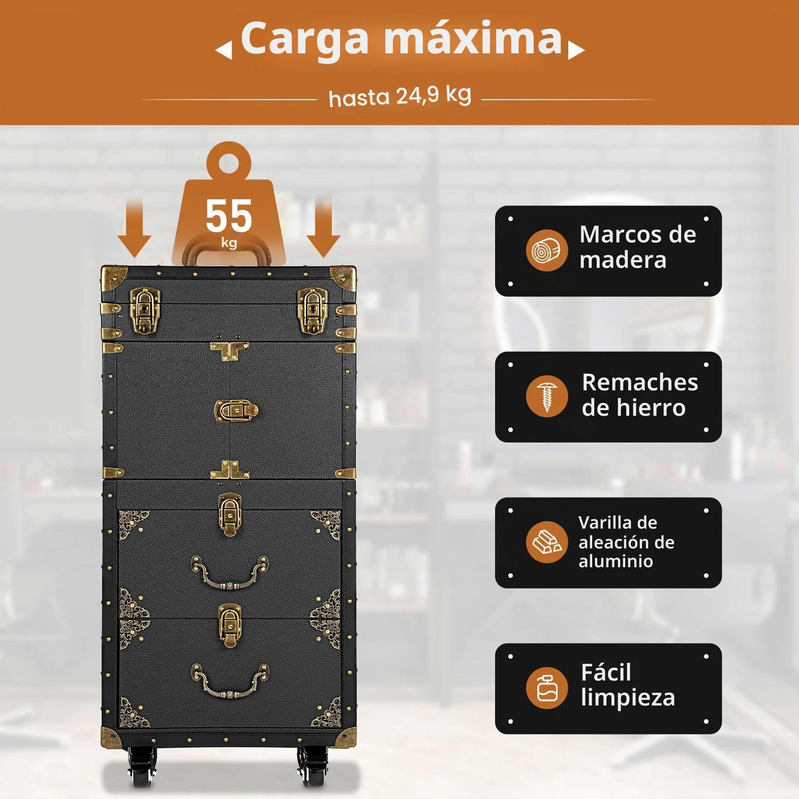 MINRS Maletín de cosméticos con ruedas, maletín de maquillaje, grande, maletín de peluquería profesional, con ruedas y candados de combinación, maletín multiusos, 38,5 x 25,5 x 80,5 cm, para viajes,
