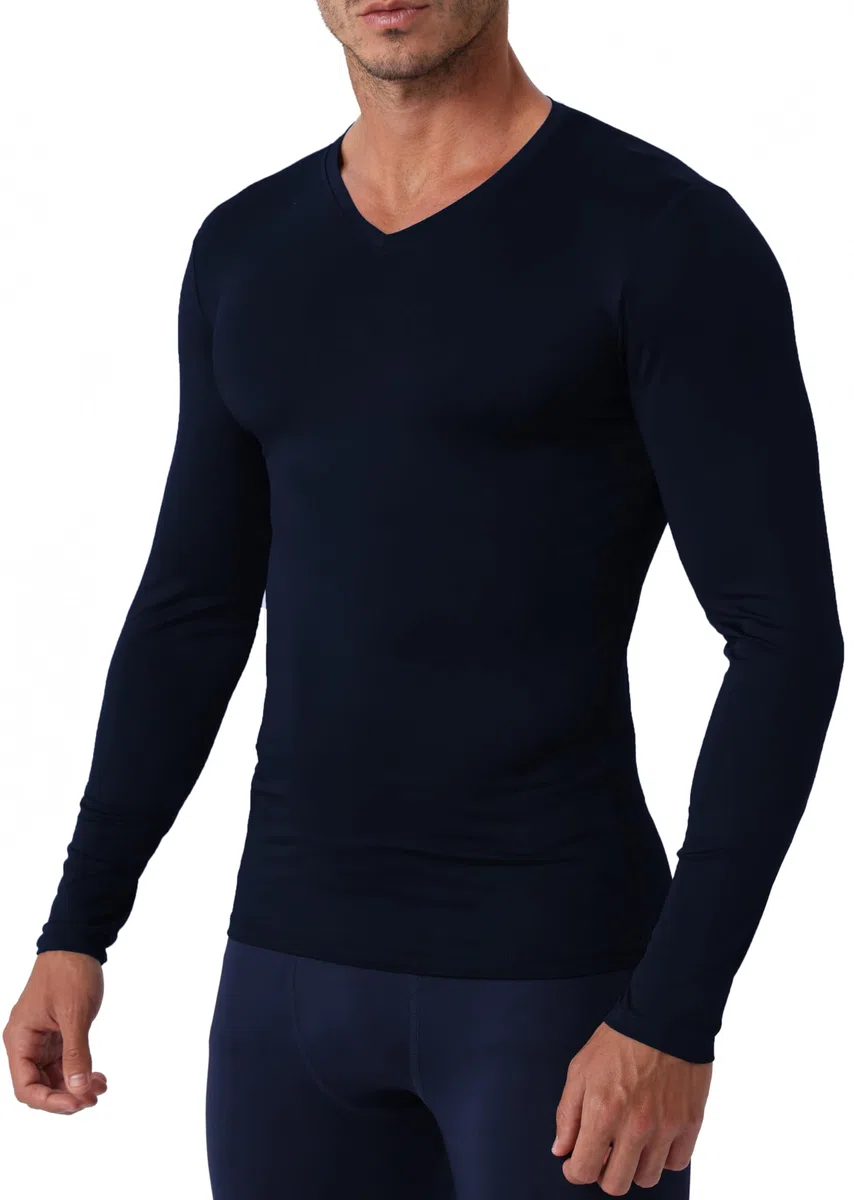 Camiseta de compresión para hombre, cuello en V, manga larga, camiseta de entrenamiento, fresca, para gimnasio, deportes activos, capa base