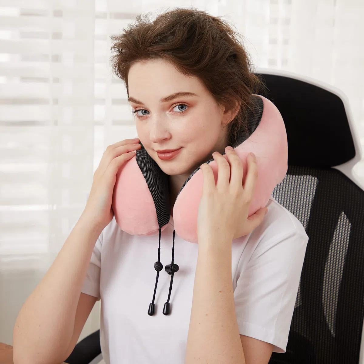 Almohada de Viaje, Almohada Cervical de Espuma viscoelástica, Soporte de Cabeza, Almohada Suave de Apoyo a la Cabeza para el Descanso en avión, Coche u hogar (Rosa)