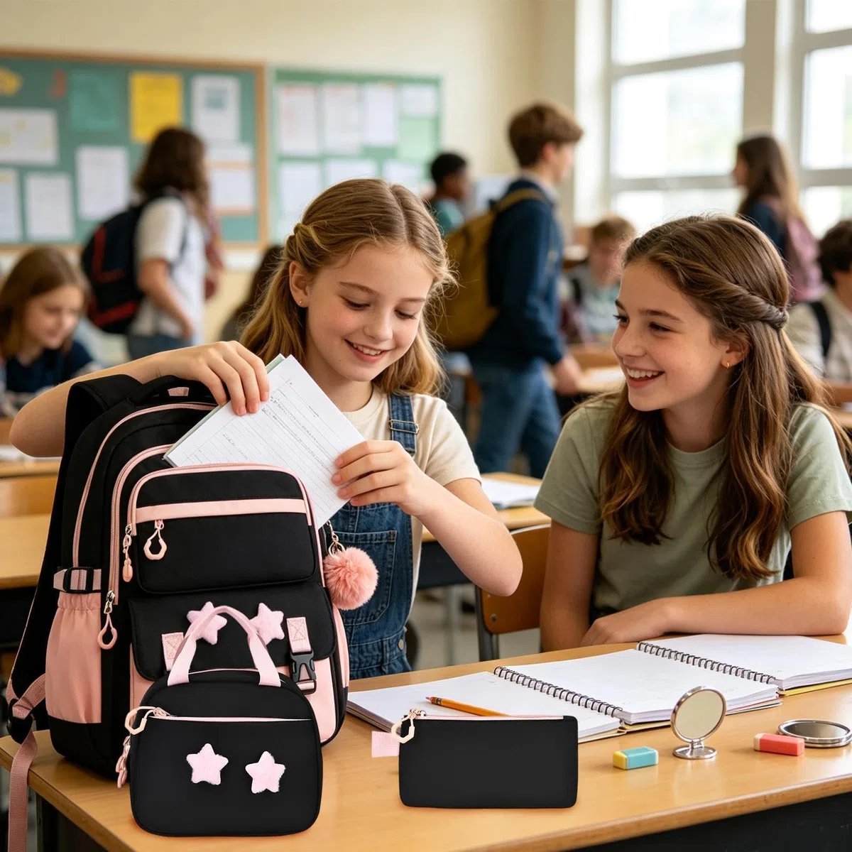 Mochila para niña con con estuche para lápices, diseño de estrella, 3 piezas, Rosa., Siehe Beschreibung, Ver descripción | Bolsa de viaje para estudiantes, cartera, artículos de papelería, ropa, al aire libre, viajes y viajes