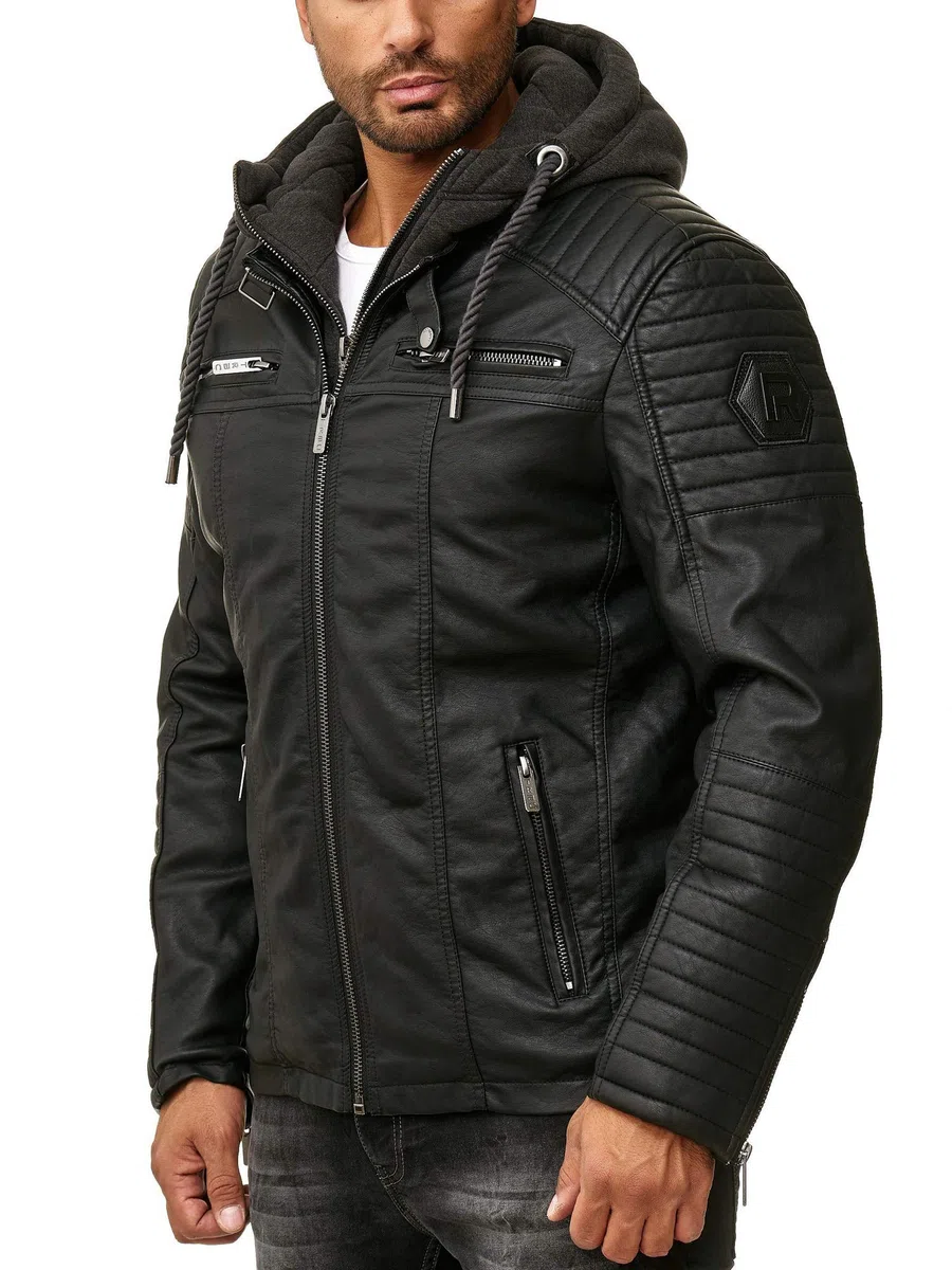 RED BRIDGE Chaqueta de cuero sintético para hombre con capucha