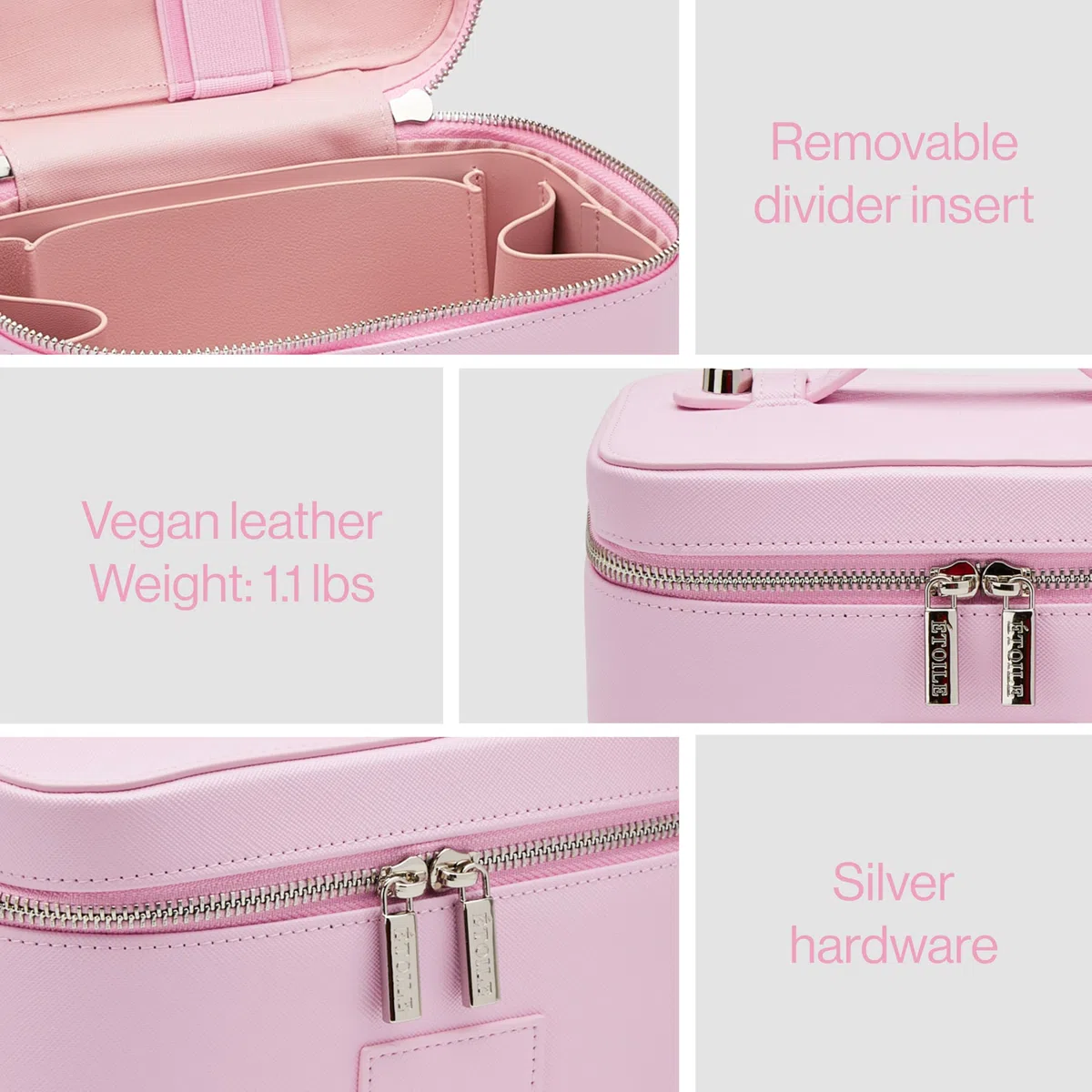 ETOILE - Mini neceser elegante organizador de maquillaje de viaje con separadores extraíbles, Lavanda, Mini estuche de viaje para cosméticos