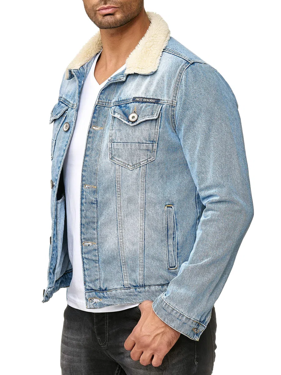 RED BRIDGE Chaqueta Manga Larga de Jean Vintage para Hombres Sherpa Piel Denim Jacket