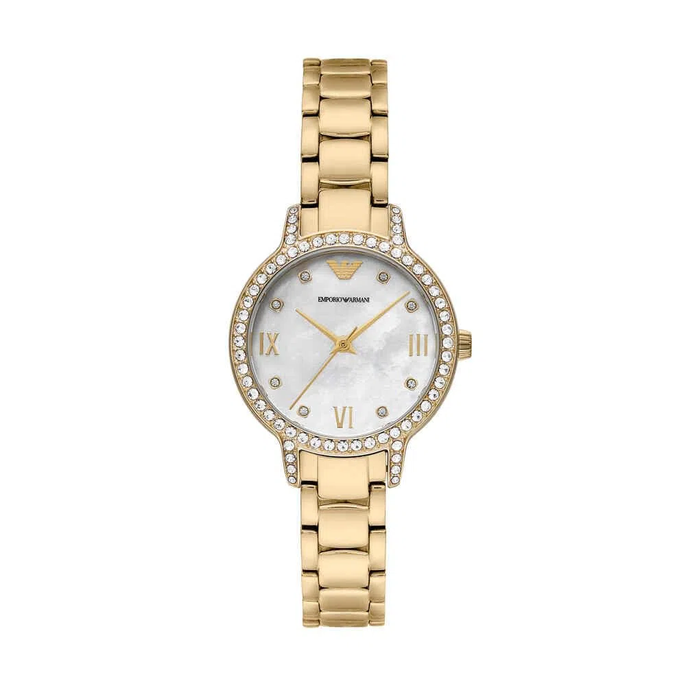 Emporio Armani Reloj para Mujer, 32 mm de Tono Dorado, Mecanismo de Cuarzo con Tres manecillas y Correa de Acero Inoxidable