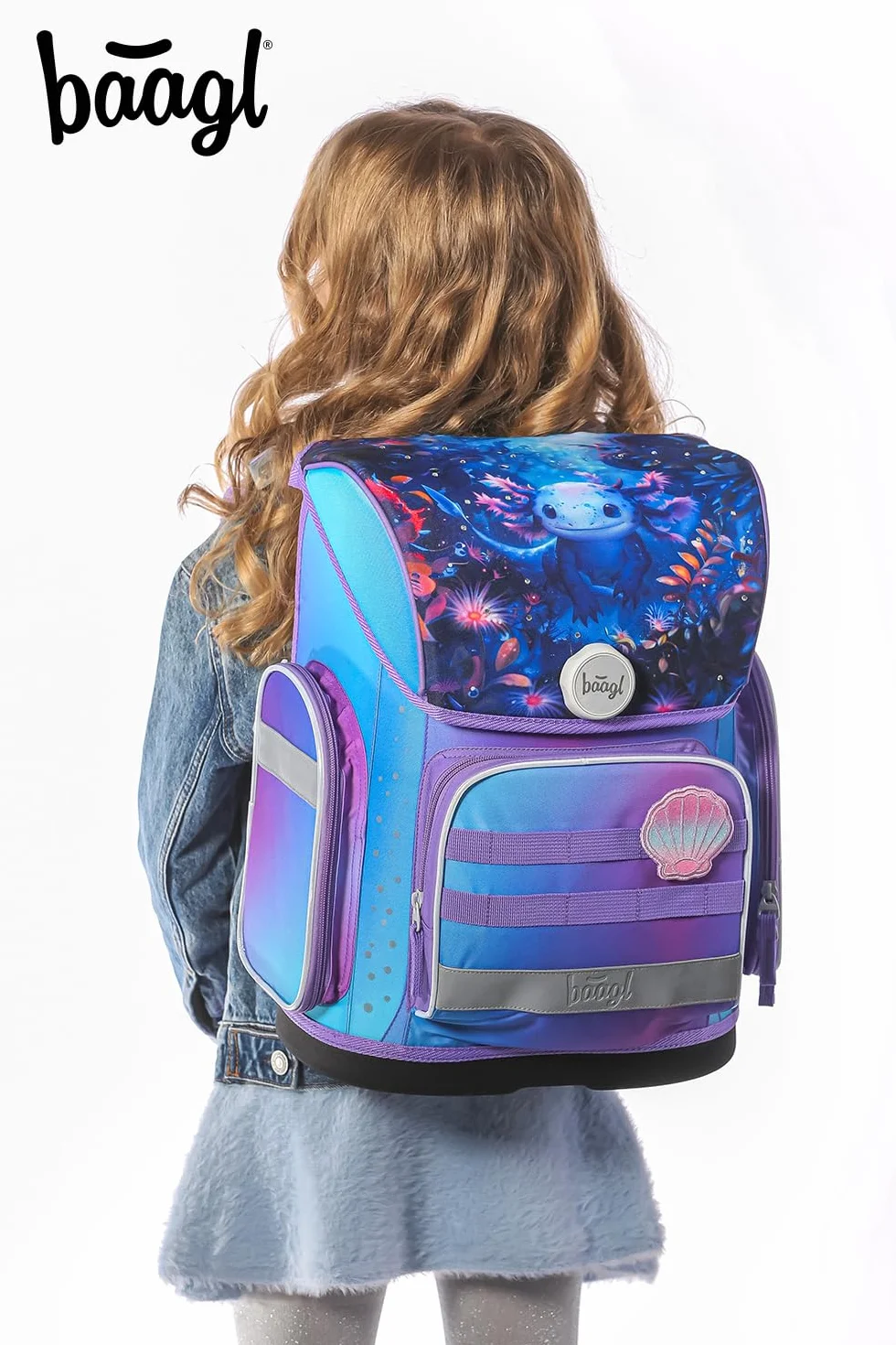 Baagl - Mochila para niño (3 piezas, mochila Ergo para 1ª clase, mochila ergonómica primaria, bolsa de escuela primaria con correa para el pecho, Axolotl, juego de mochila escolar, Axolotl, Juego de