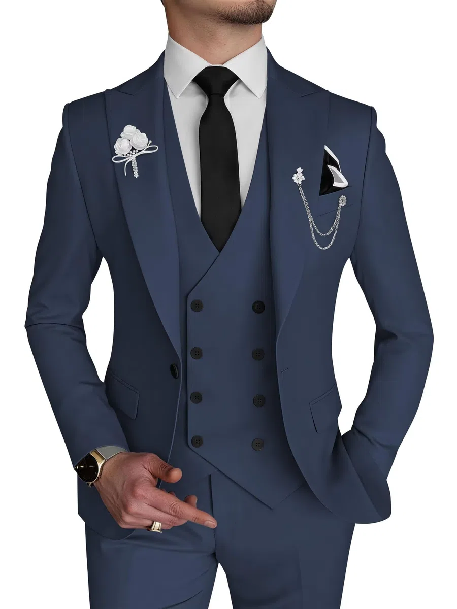 Wangyue Traje de 3 Piezas para Hombre, Corte Ajustado, Traje Formal de Doble Botonadura para Bodas, Bailes, cenas