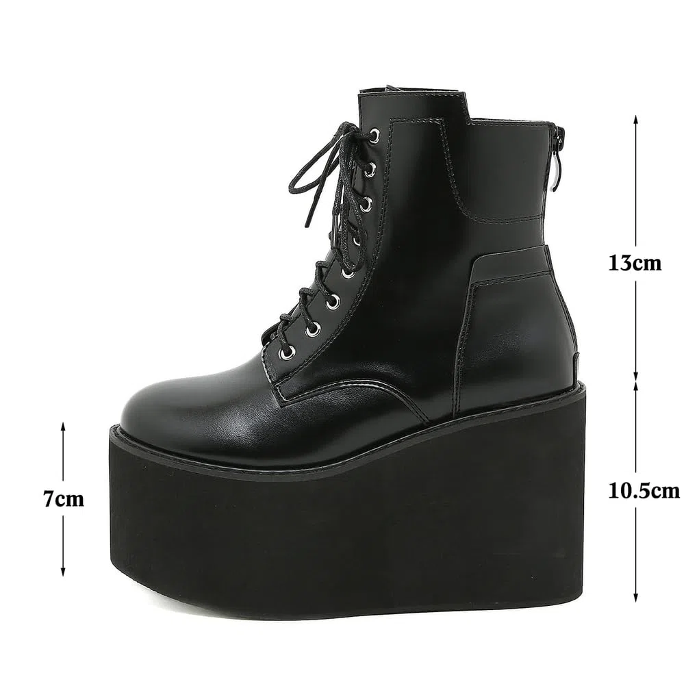 Botines De Plataforma De Tacón Alto De Cuña para Mujer con Cordones Botas Militares Punk Góticas con Cremallera