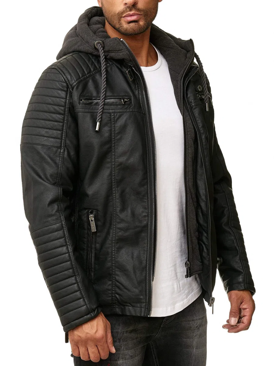 RED BRIDGE Chaqueta de cuero sintético para hombre con capucha