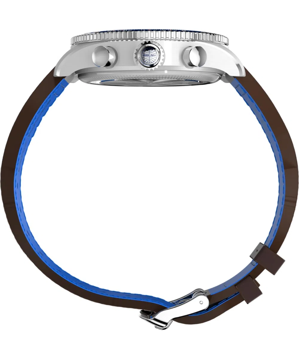 Timex Cronógrafo Flyback x Pan Am (43 mm), Esfera Azul, Correa de Piel marrón TW2W97200