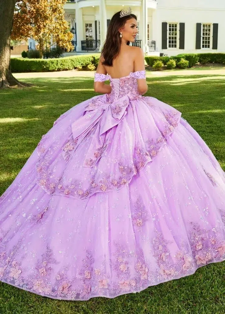 Vestidos de quinceañera de Princesa con Capas Flores 3D Encaje con Cuentas Vestidos de Fiesta con Volantes y Cuentas Vestidos de Fiesta para Dulces 16 MT037