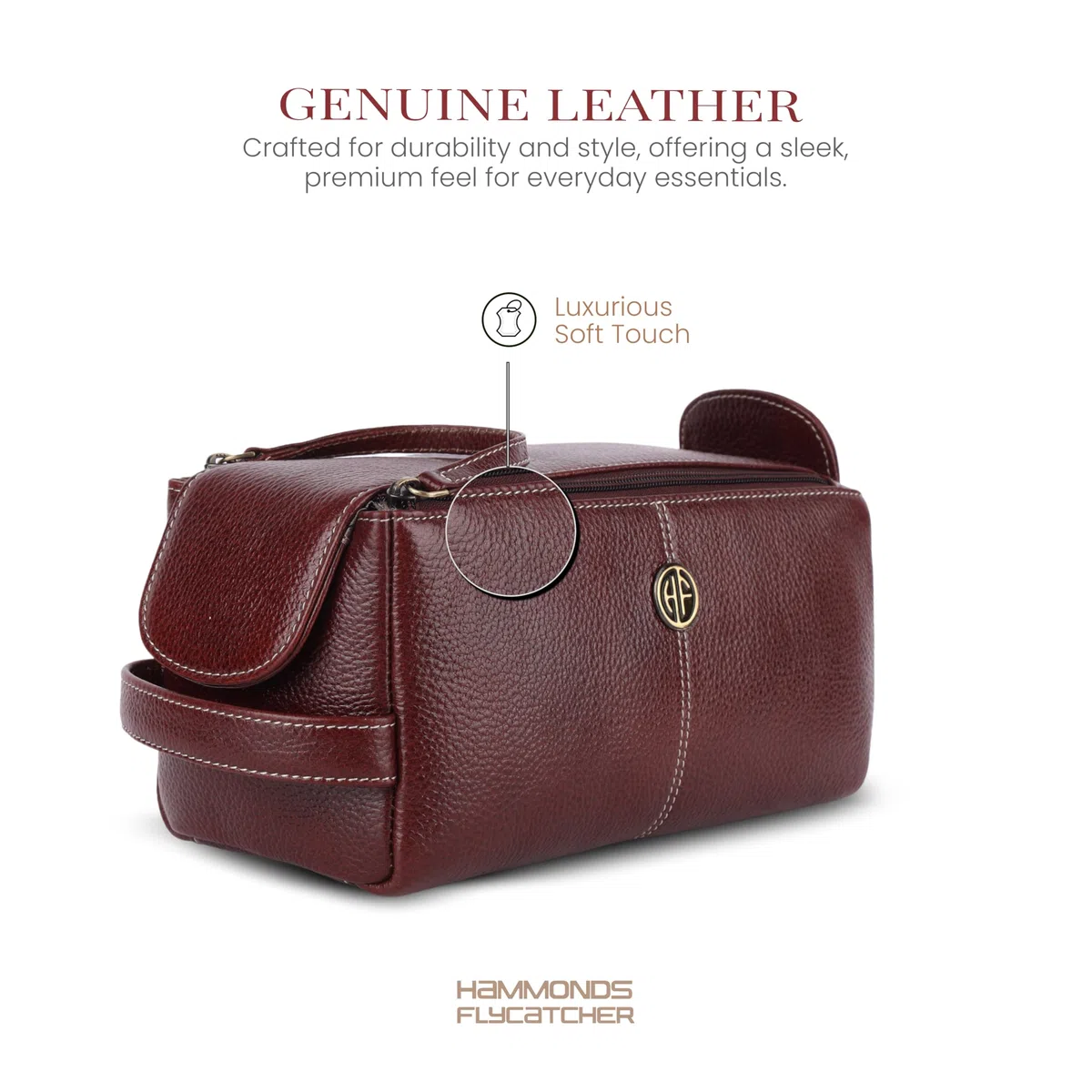 HAMMONDS FLYCATCHER Estuche unisex de piel auténtica unisex para adultos, kit de aseo de cuero, bolsa de aseo de viaje, organizador de higiene y aseo, cuero libre de crueldad animal y estuche cosido a