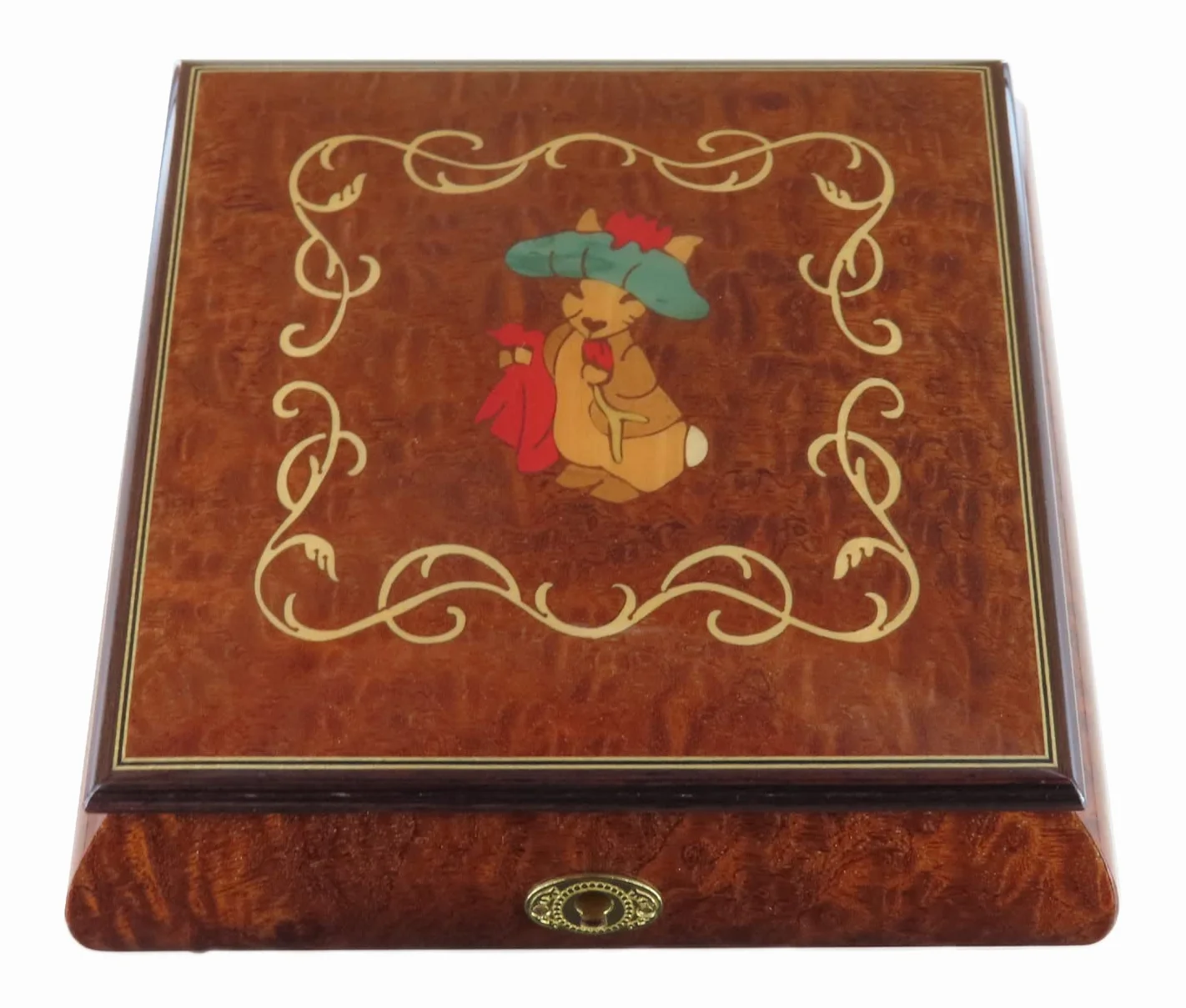 Joyero musical/caja de música para joyas de madera con marquetería conejo de Beatrix Potter y mecanismo musical de resorte de 18 notas - El vals de Amélie Poulain - Amélie (Yann Tiersen).