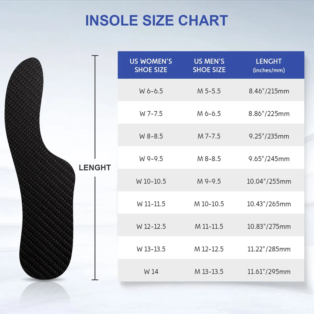 Plantilla de fibra de carbono Morton Extension Orthotic, FAKILO 1 par de plantillas rígidas para hallux rigidus, dedos de césped, hallux limitus – 295 mm – Talla mujer 14,