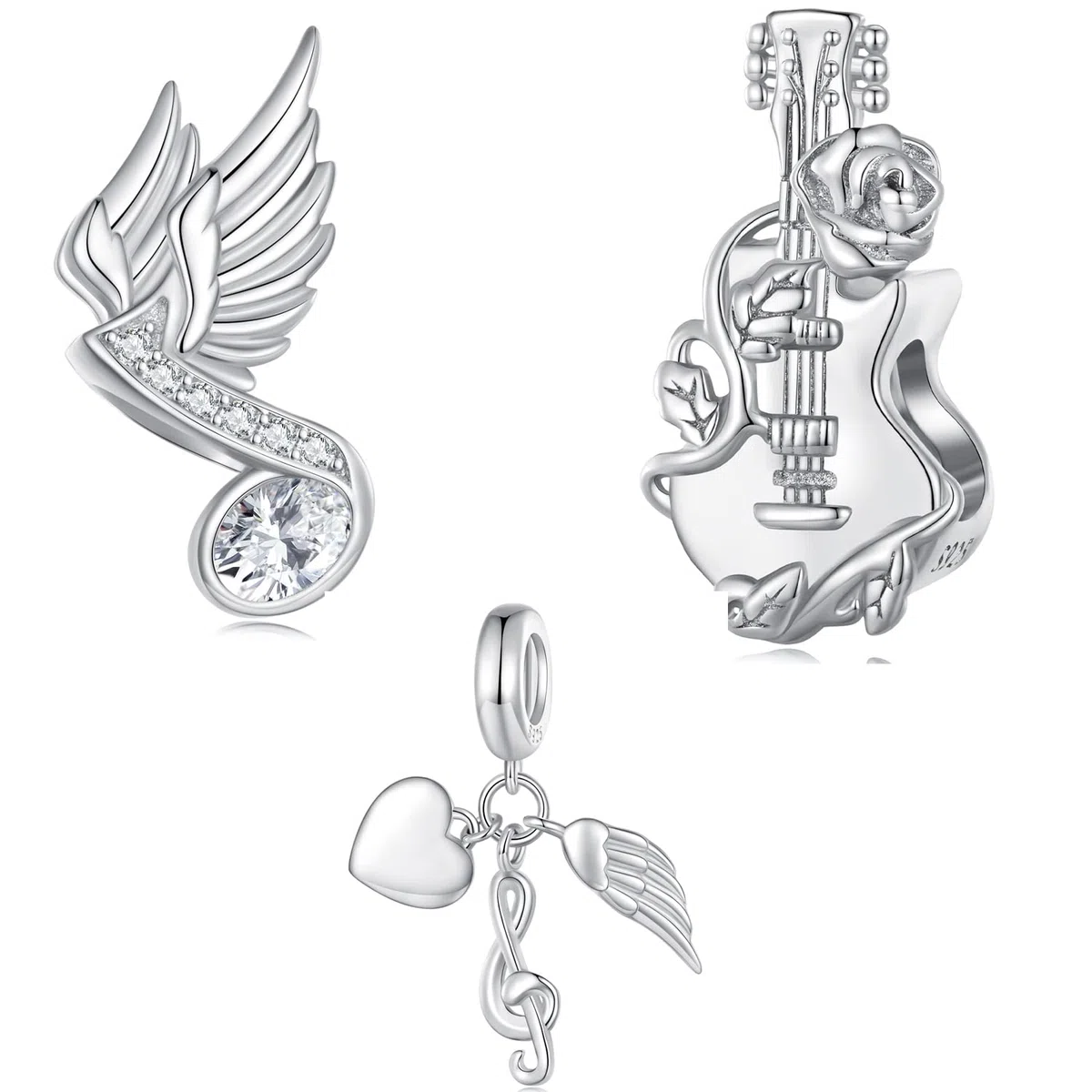 WZGWDC Accesorios para Pulsera de Instrumentos Musicales, Cuentas de Hilo de Plata de Ley 925
