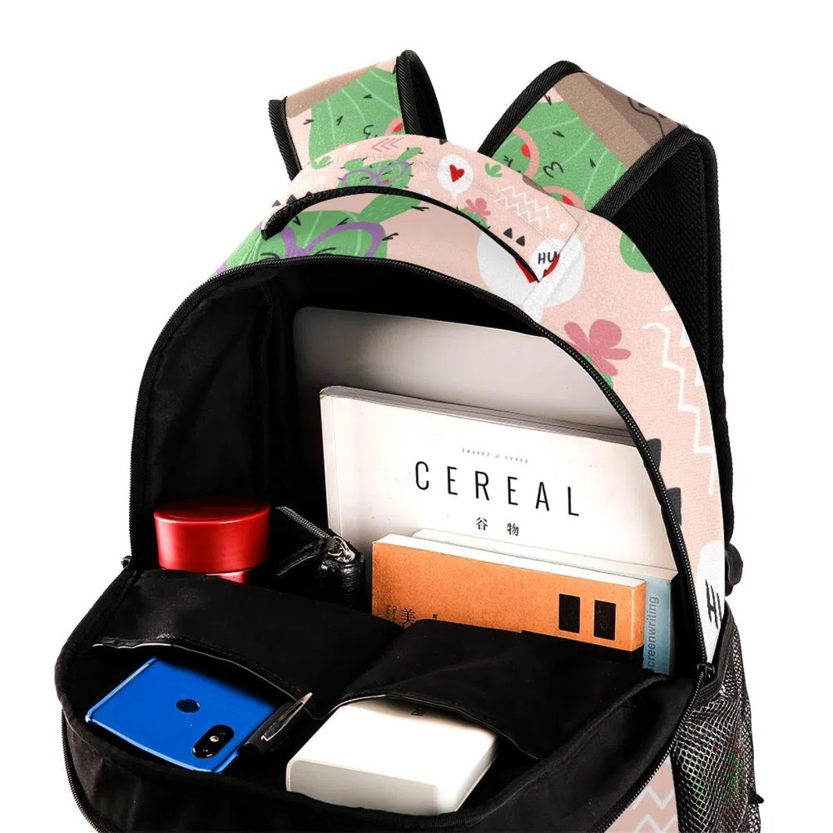 Mochila para laptop, diseño de cactus rosa, mochila escolar duradera para la universidad y la escuela secundaria, resistente al agua, mochila de viaje y senderismo