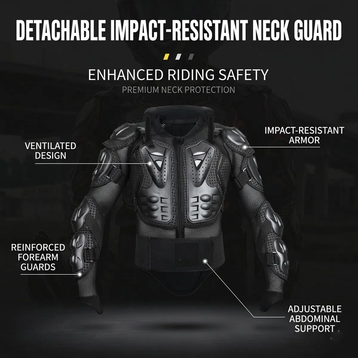 Traje de Protección para Moto con Armadura Completa Equipo de Motocross Transpirable y Ligero con Protectores de Pecho, Espalda, Hombros y Codos Para Dirt Bike, ATV y Carreras,Black-XL