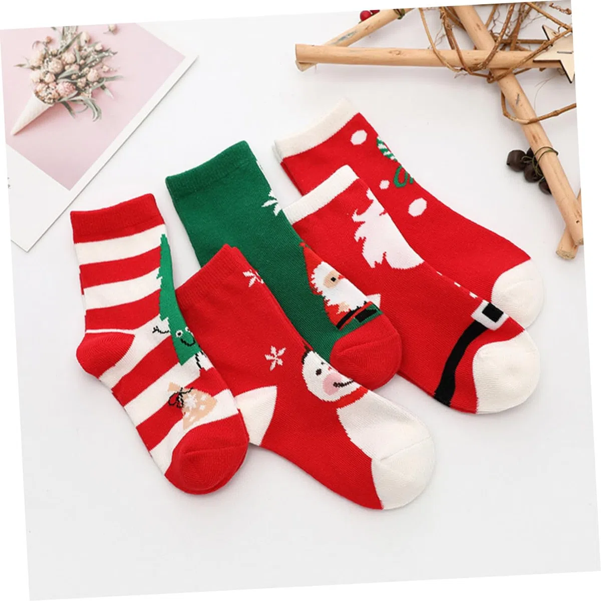 5pares Medias de Navidad de Dibujos Animados Calcetines Cálidos de Algodón para Calcetines de Otoño Invierno para Fiestas de Navidad