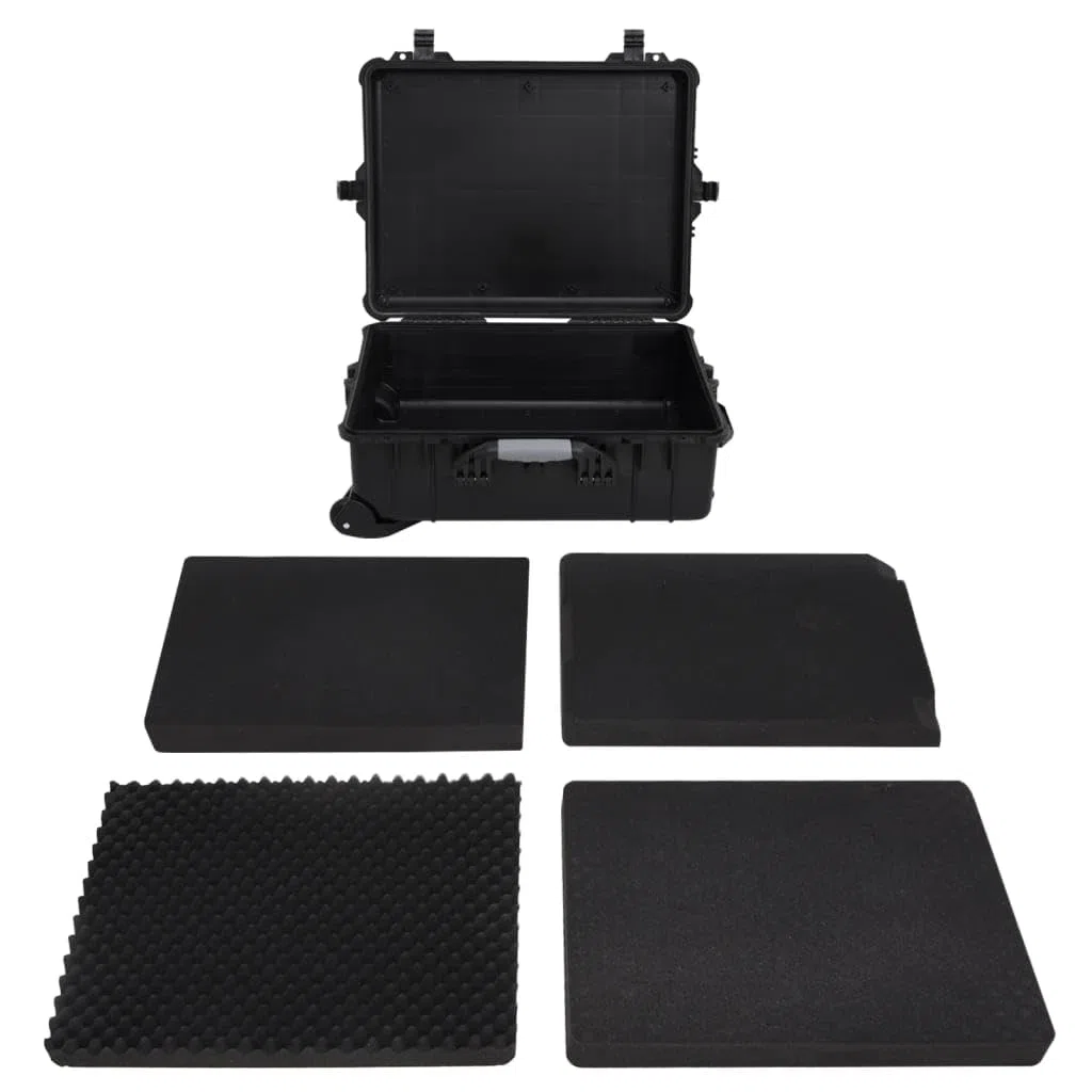 vidaXL Maletín de Vuelo, Estuche con Asa Ruedas, Maleta de Seguridad para Viaje, Maletín de Protección con Espuma, PP Negro 63x50x23 cm