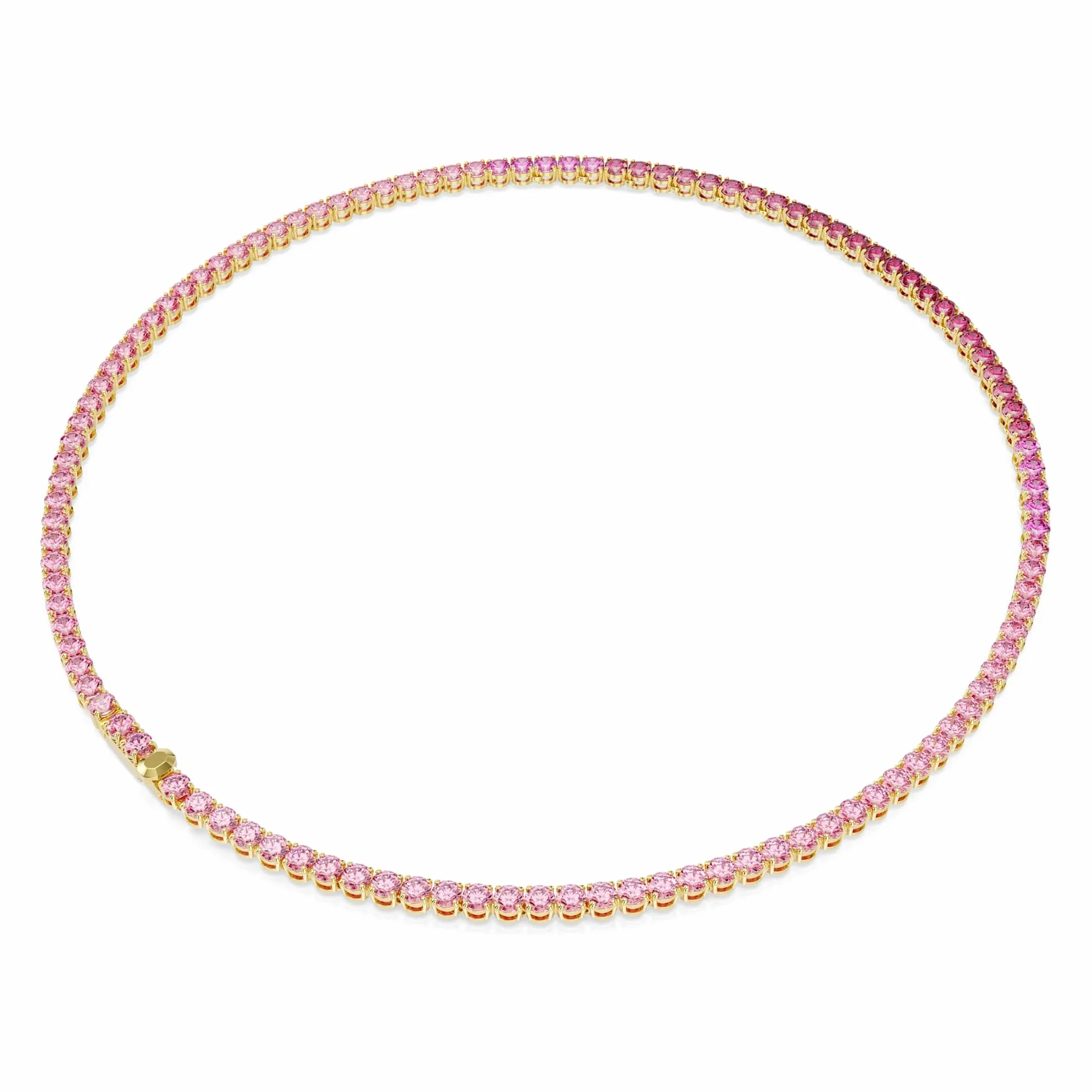 Swarovski Collar Tennis Matrix, Talla redonda, Rosa, Baño tono oro