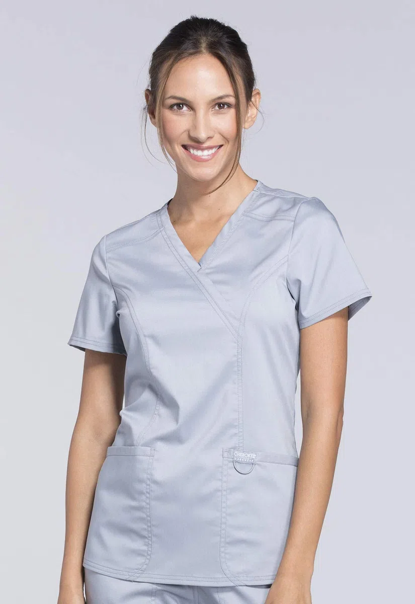 Cherokee Conjunto de uniforme médico para mujer, ajuste clásico moderno WW610 con pantalón de pierna recta y tiro medio, WW110, color gris, talla XS