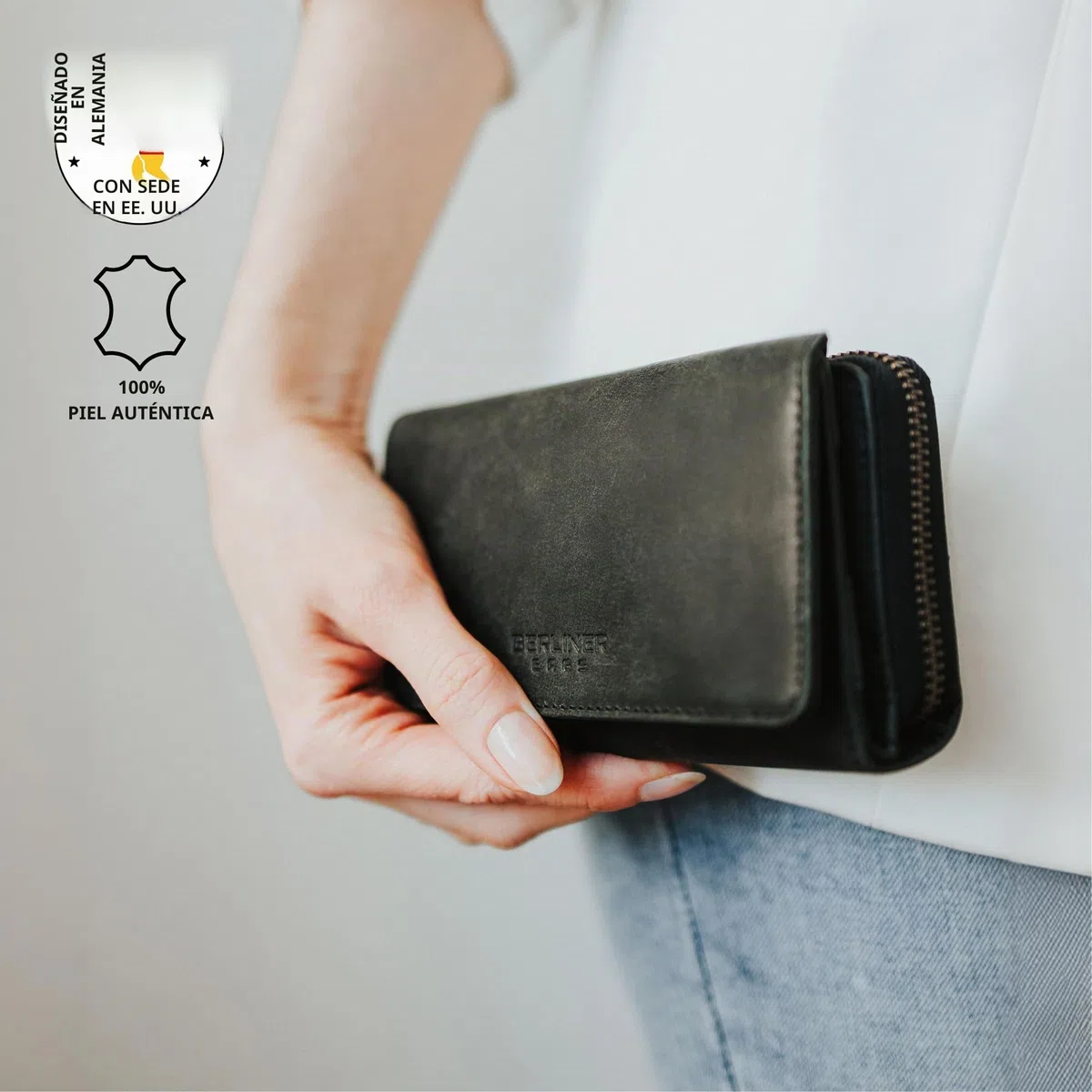 Berliner Bags Cartera Mujer de Piel Vienna, Billetera Grande con Monedero, Gran Capacidad y Protección RFID, Tarjetero - Gris Oscuro