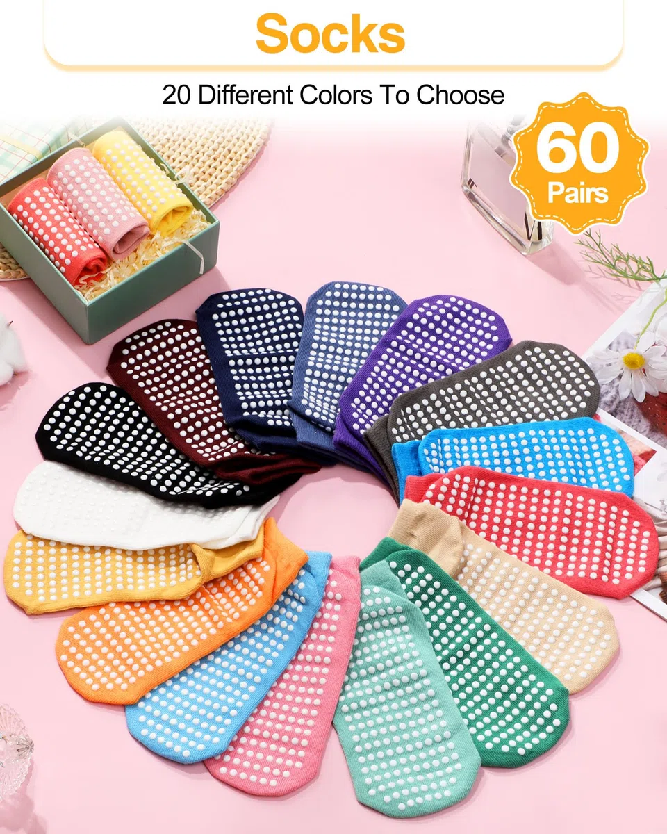 Chuarry 60 pares de calcetines antideslizantes para yoga, pilates, a granel, antideslizantes, para mujeres, ancianos, hospitales, (Classic Color), Talla única