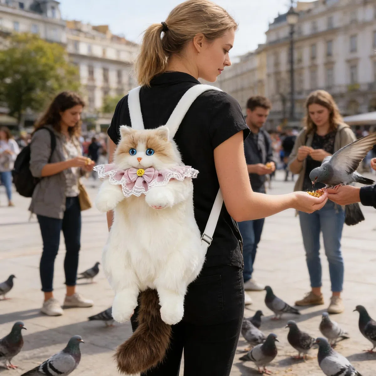 Mochila Con Forma De Gato Con Una Amplia Capacidad De Almacenaje | Mochila Peluche Realista Gato Para Escuela Trabajo Oficina Viajes Vacaciones Viaje Finde Desplazamiento Diario Compras
