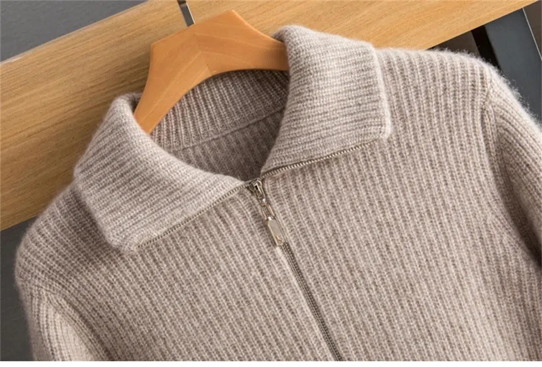 Vogrtcc Suéter De Cachemira con Solapa Y Cremallera De Invierno para Hombre Talla Grande