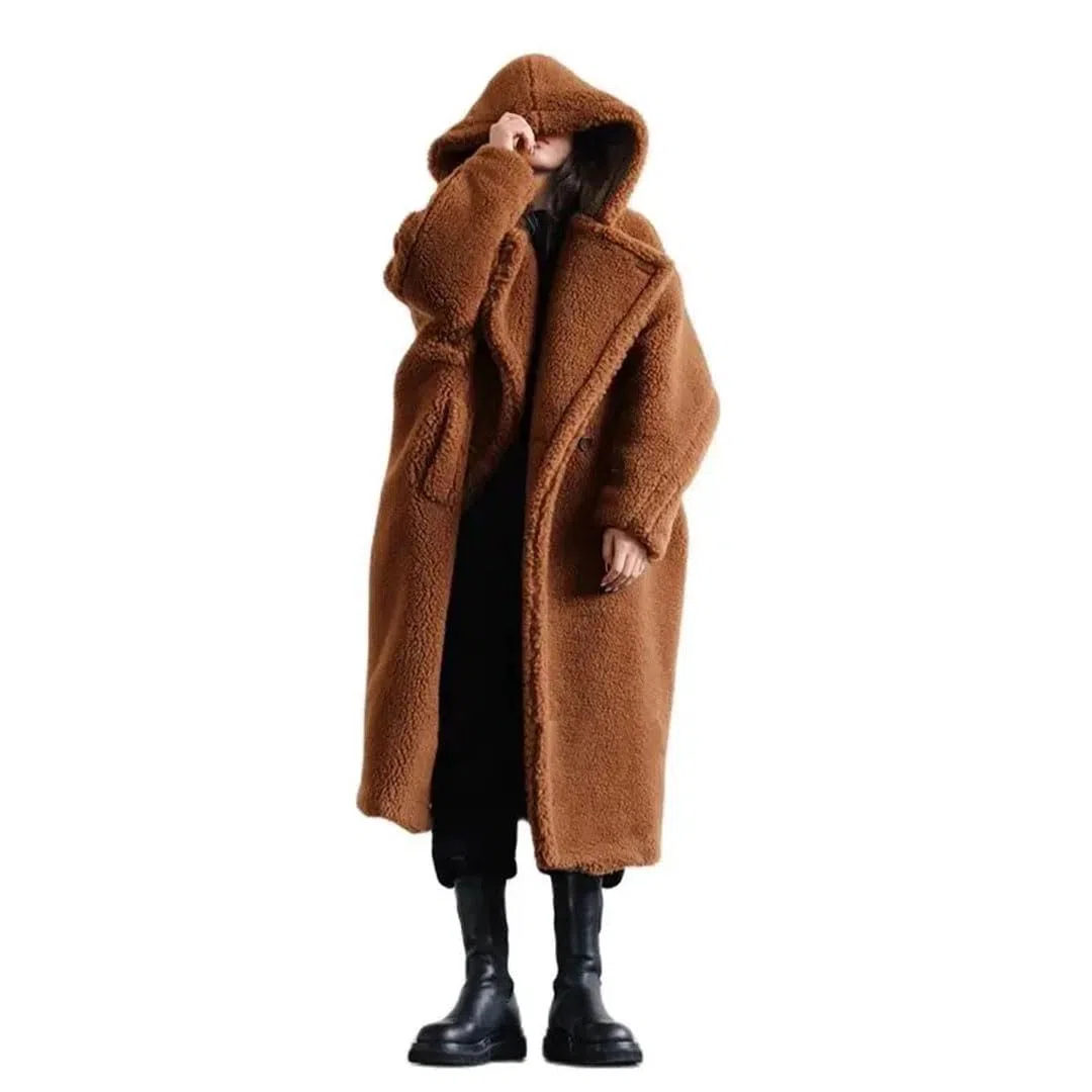 Ropa de invierno para mujer, abrigo de lana con cinturón, parkas largas con capucha, chaqueta cálida de gran tamaño, abrigos de piel, color negro, talla M, Negro, M