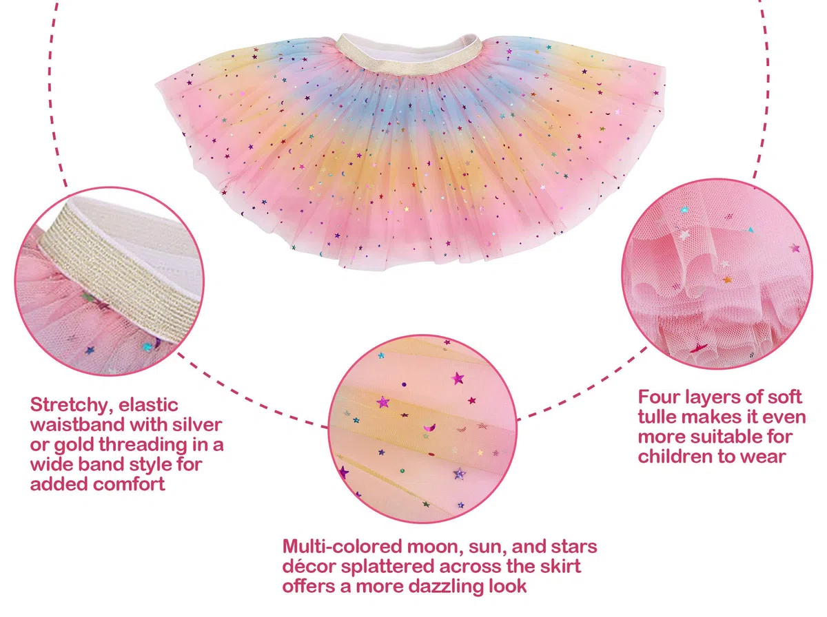 Simplicity Falda de tutú arcoíris de 4 capas de tul para niña